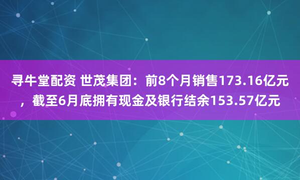寻牛堂配资 世茂集团：前8个月销售173.16亿元，截至6月底拥有现金及银行结余153.57亿元